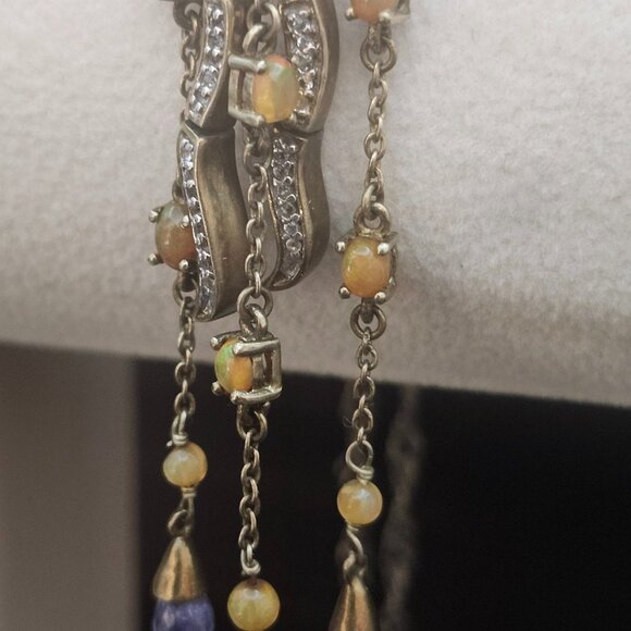 Sterling Silver Gold Ion Finish Jelly Opal Tanzanite Pendant Dangle Clip On - Picture 3 of 7